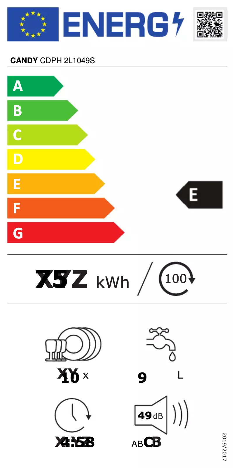 Page n°1 - Label énergétique Candy CDPH 2L1049S