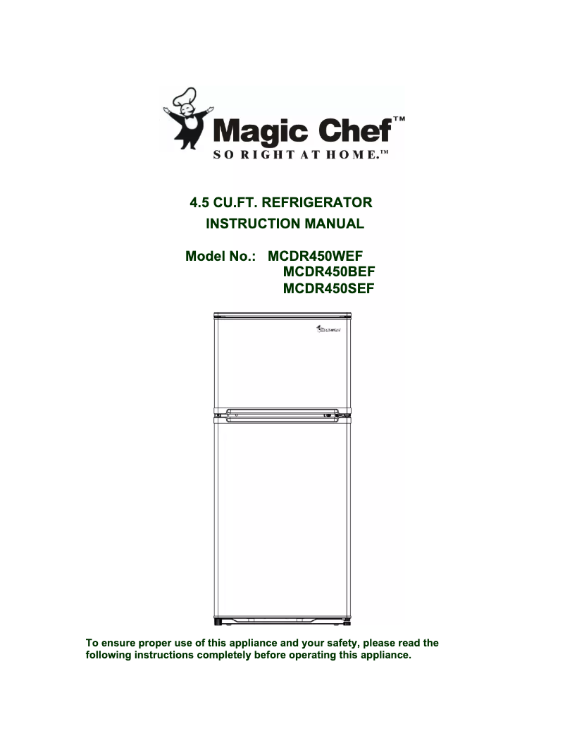 Page 1 de la notice Manuel utilisateur Magic Chef MCDR450SEF