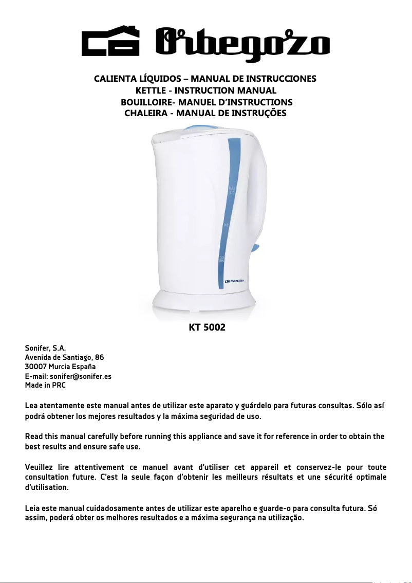 Page n°1 - Manuel utilisateur Orbegozo KT 5002