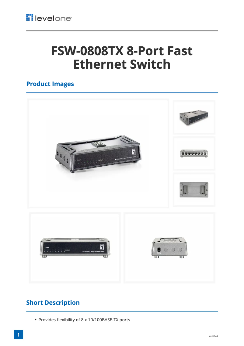 Image de la première page du manuel de l'appareil FSW-0808TX