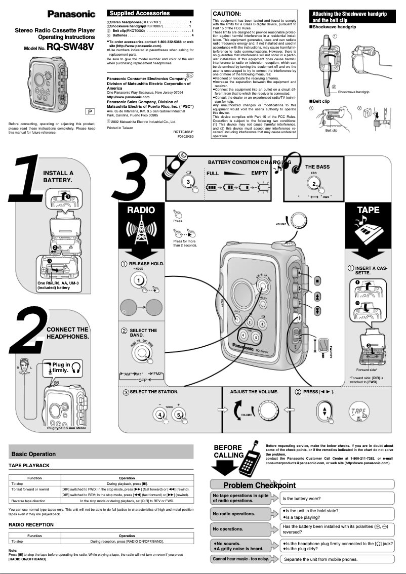 Page 1 de la notice Manuel utilisateur Panasonic RQ-SW48
