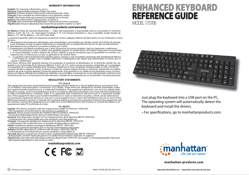 Page n°1 - Manuel utilisateur Manhattan Enhanced Keyboard 175708