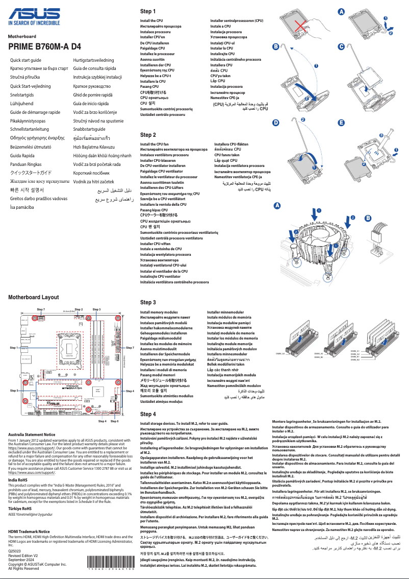Page 1 de la notice Guide de démarrage rapide Asus PRIME B760M-A D4-CSM