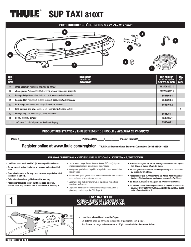 Page 1 de la notice Manuel utilisateur Thule SUP Taxi
