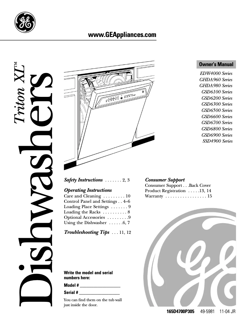 Page 1 de la notice Manuel d'utilisation et d'entretien GE SSD4900JWW