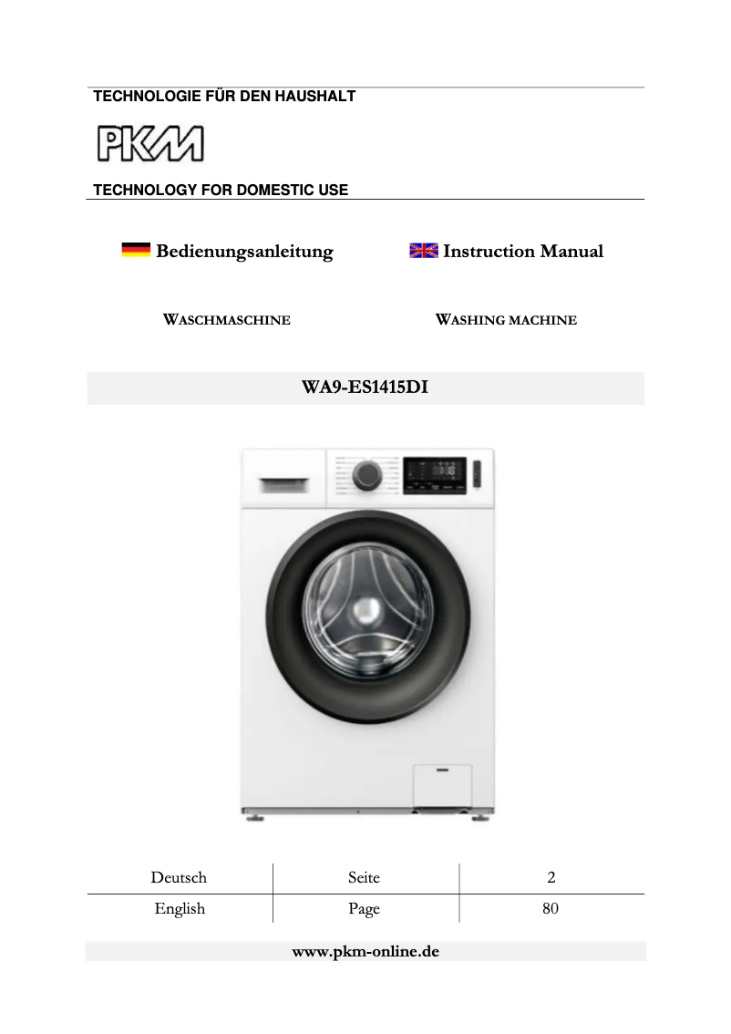 Page 1 de la notice Manuel utilisateur PKM WA9-ES1415DI