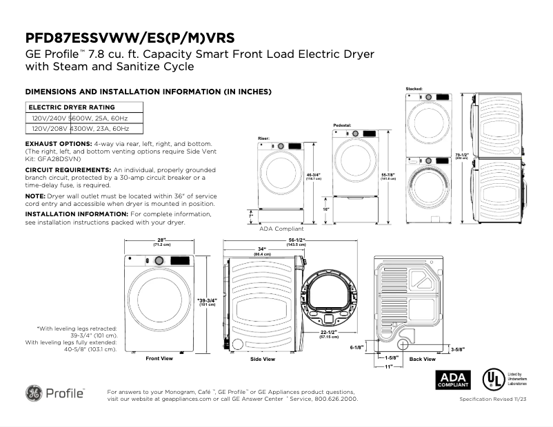 Page n°1 - Fiche technique GE Profile PFD87ESPVRS