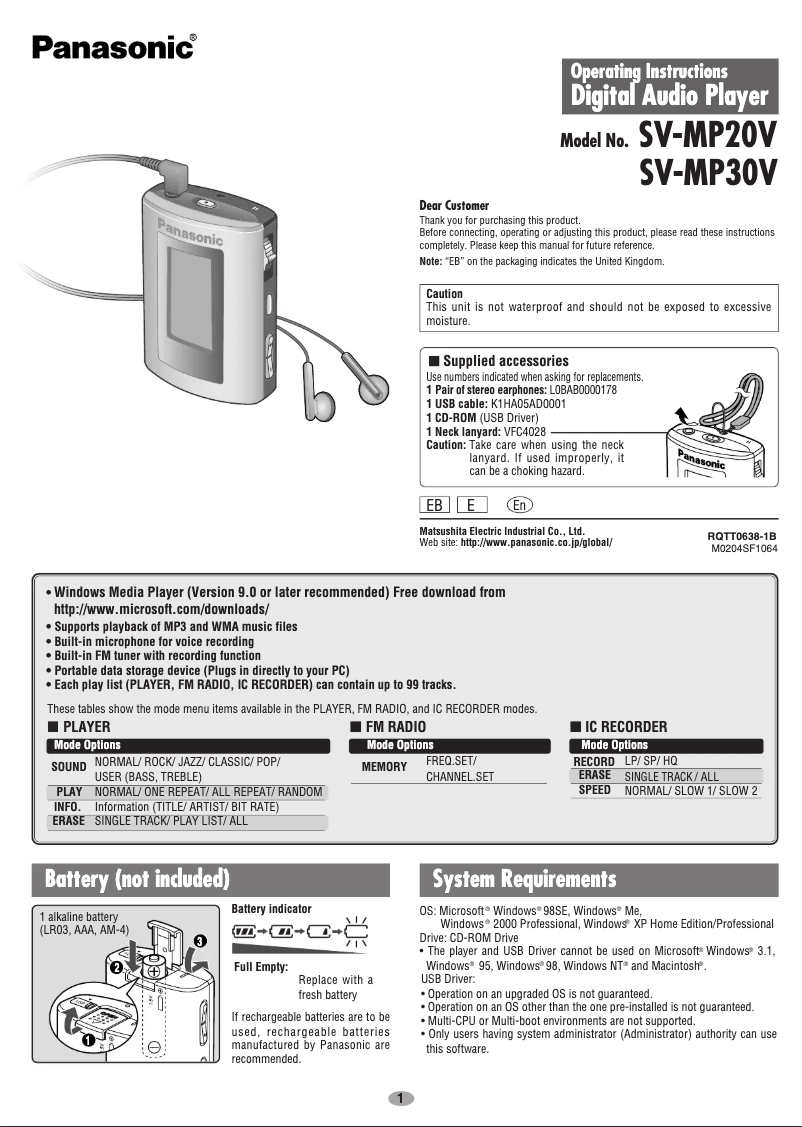 Image de la première page du manuel de l'appareil SV-MP30V
