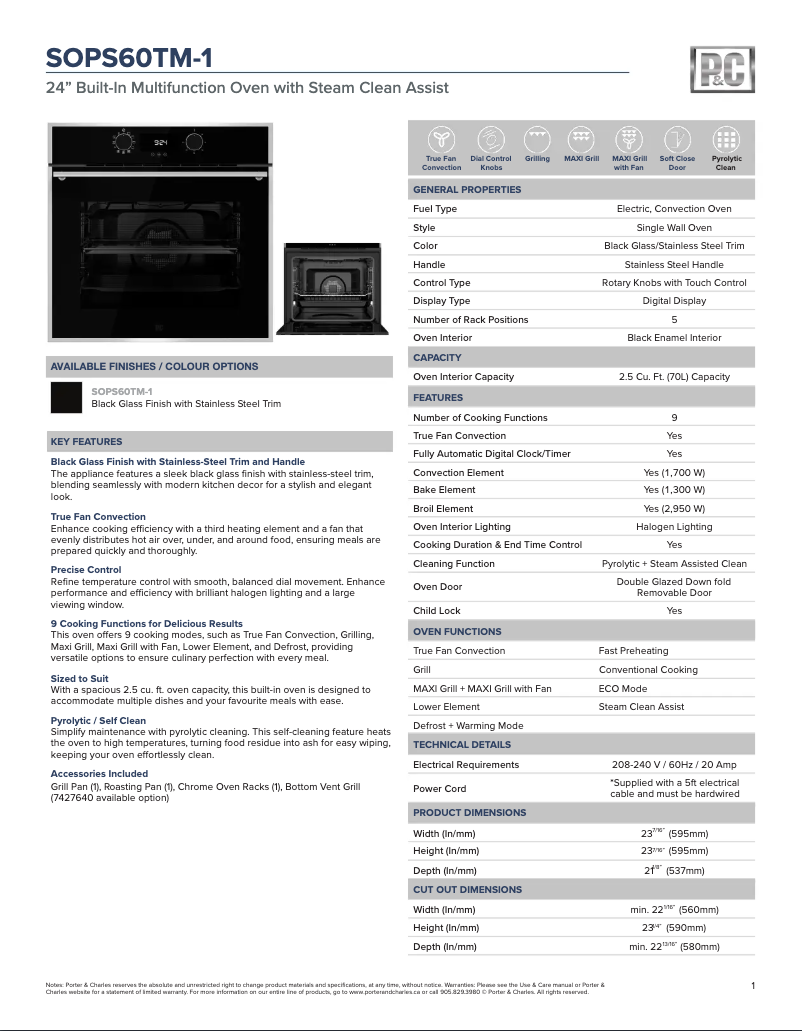 Page 1 de la notice Fiche technique Porter & Charles SOPS60TM-1