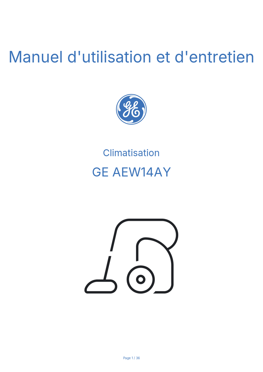 Page n°1 - Manuel d'utilisation et d'entretien GE AEW14AY