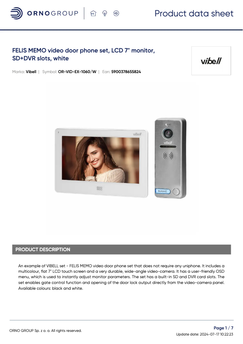 Image de la première page du manuel de l'appareil OR-VID-EX-1060