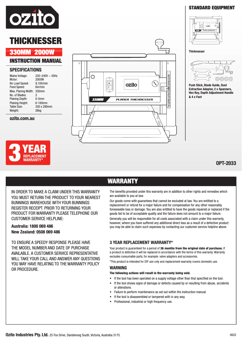 Image de la première page du manuel de l'appareil OPT-2033