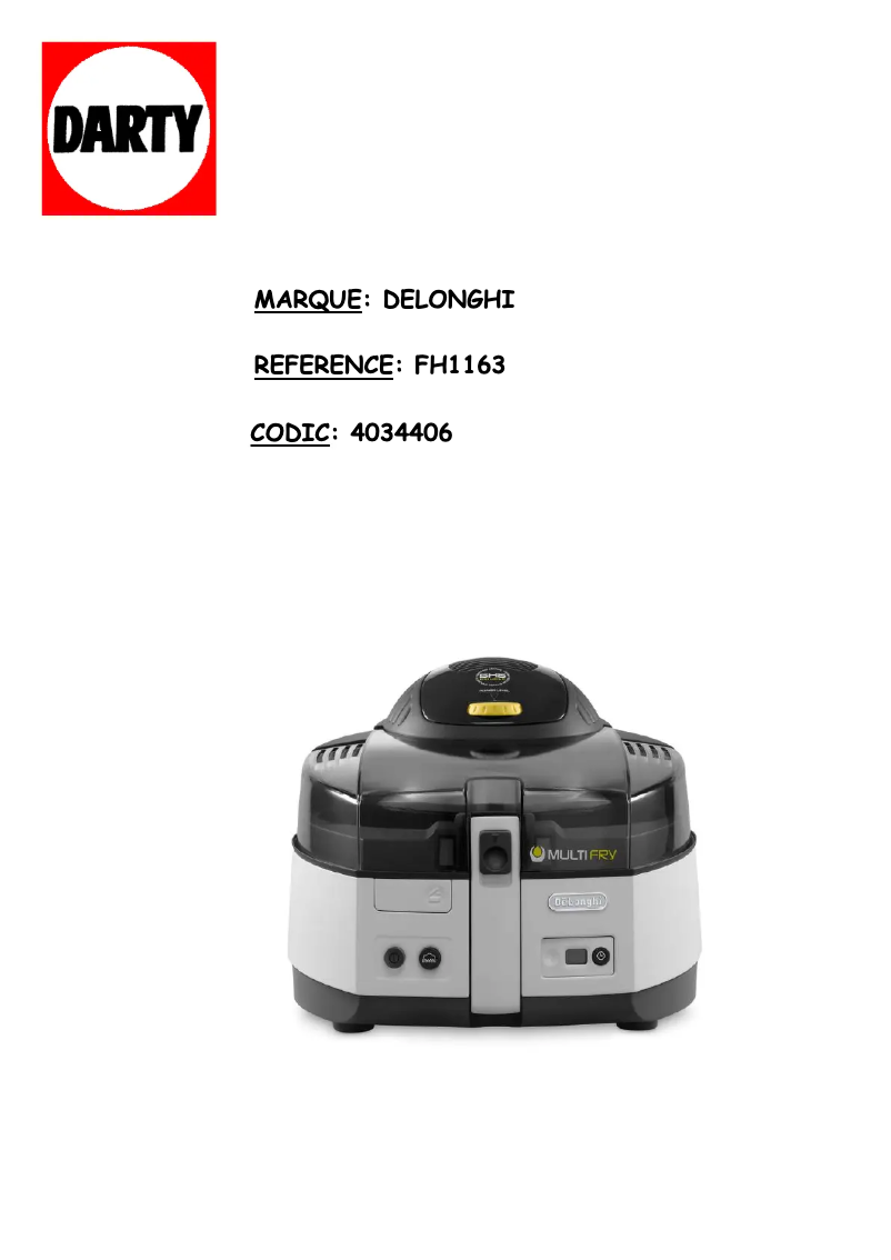 Page 1 de la notice Manuel utilisateur DeLonghi Multifry Classic FH1163