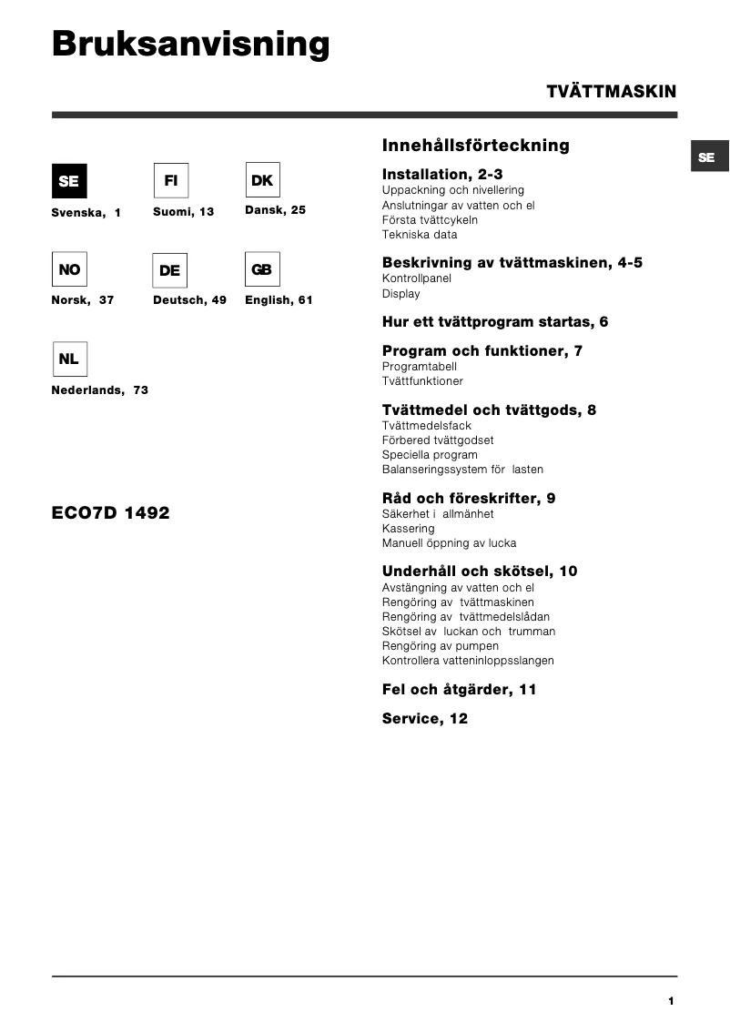 Page n°1 - Manuel utilisateur Hotpoint Ariston ECO7D 1492 (EU)