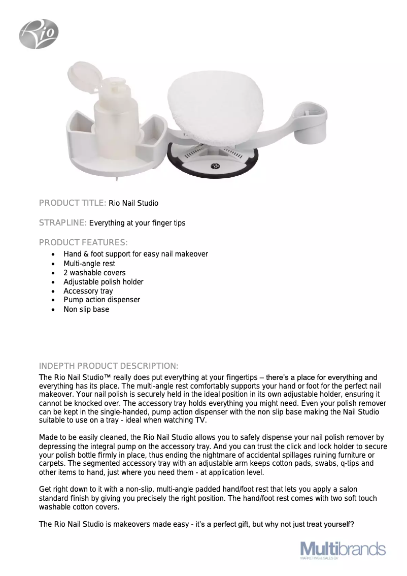 Page 1 de la notice Manuel utilisateur Rio Nail Studio