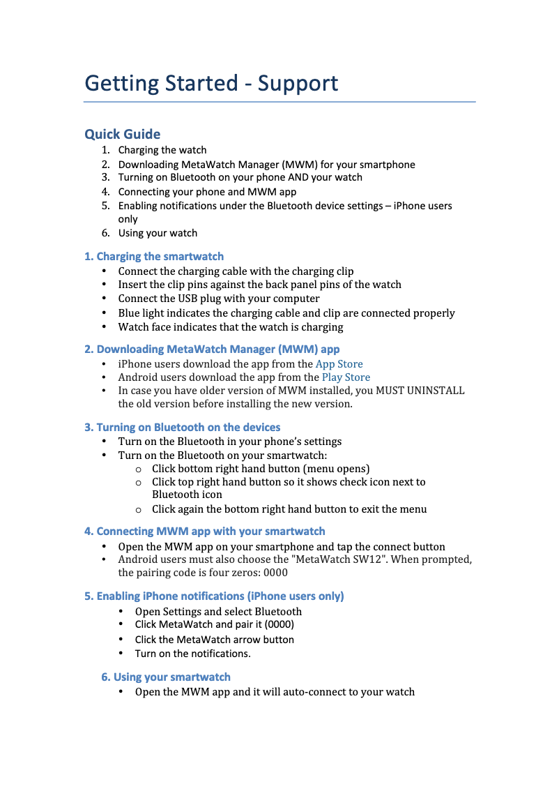 Page 1 de la notice Manuel utilisateur MetaWatch Frame SW12
