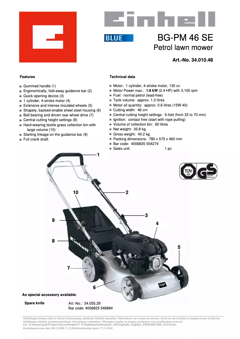 Image de la première page du manuel de l'appareil BG-PM 46 SE