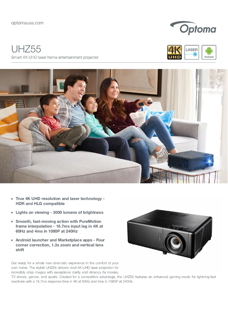 Page 1 de la notice Fiche technique Optoma UHZ55