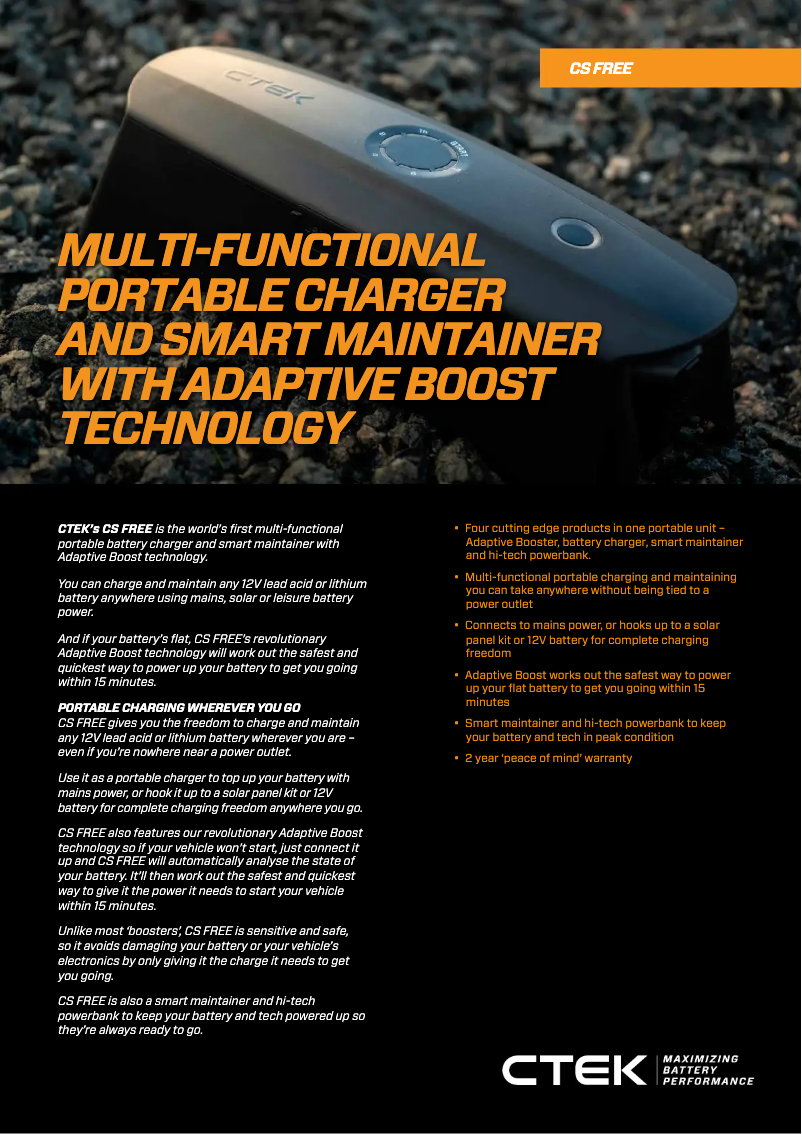 Page 1 de la notice Fiche technique Ctek CS FREE