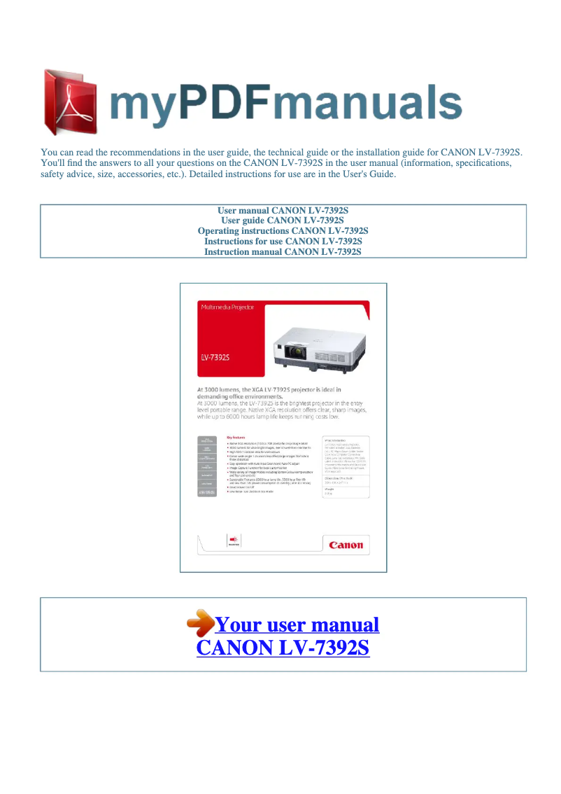 Image de la première page du manuel de l'appareil LV 7392S