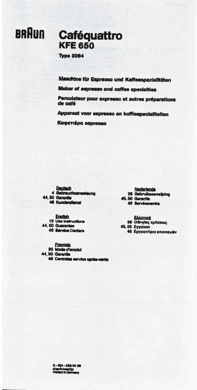 Page 1 de la notice Manuel utilisateur Braun KFE650