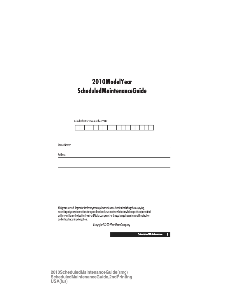 Page 1 de la notice Manuel d'utilisation et d'entretien Ford Crown Victoria (2010)