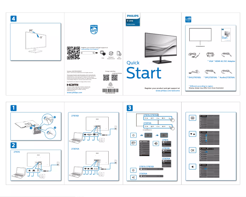 Página 1 del manual Guía de inicio rápido Philips E Line 272E1SA