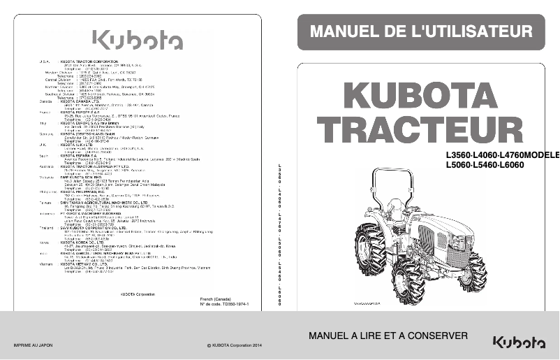 Page n°1 - Manuel utilisateur Kubota L5460