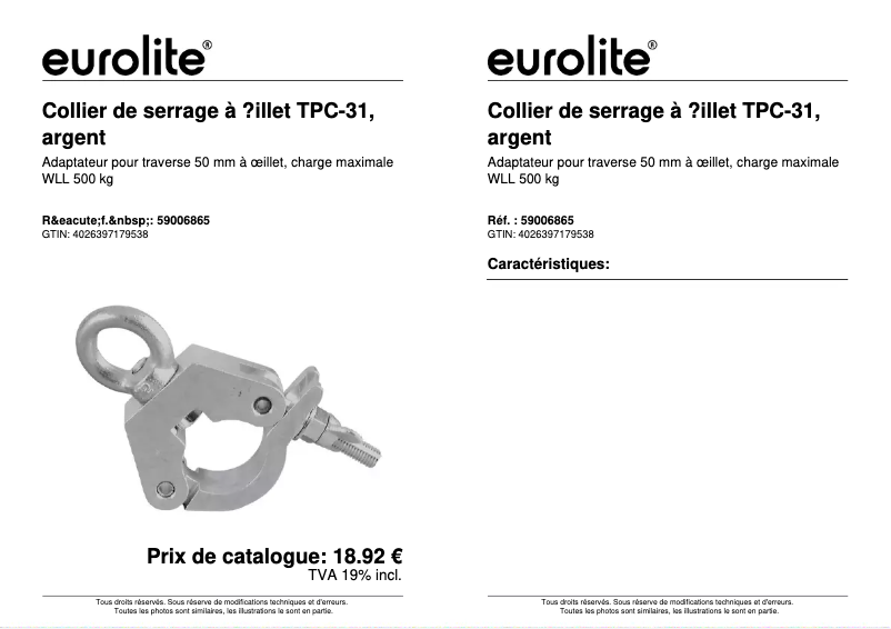Page n°1 - Fiche technique Eurolite TPC-31