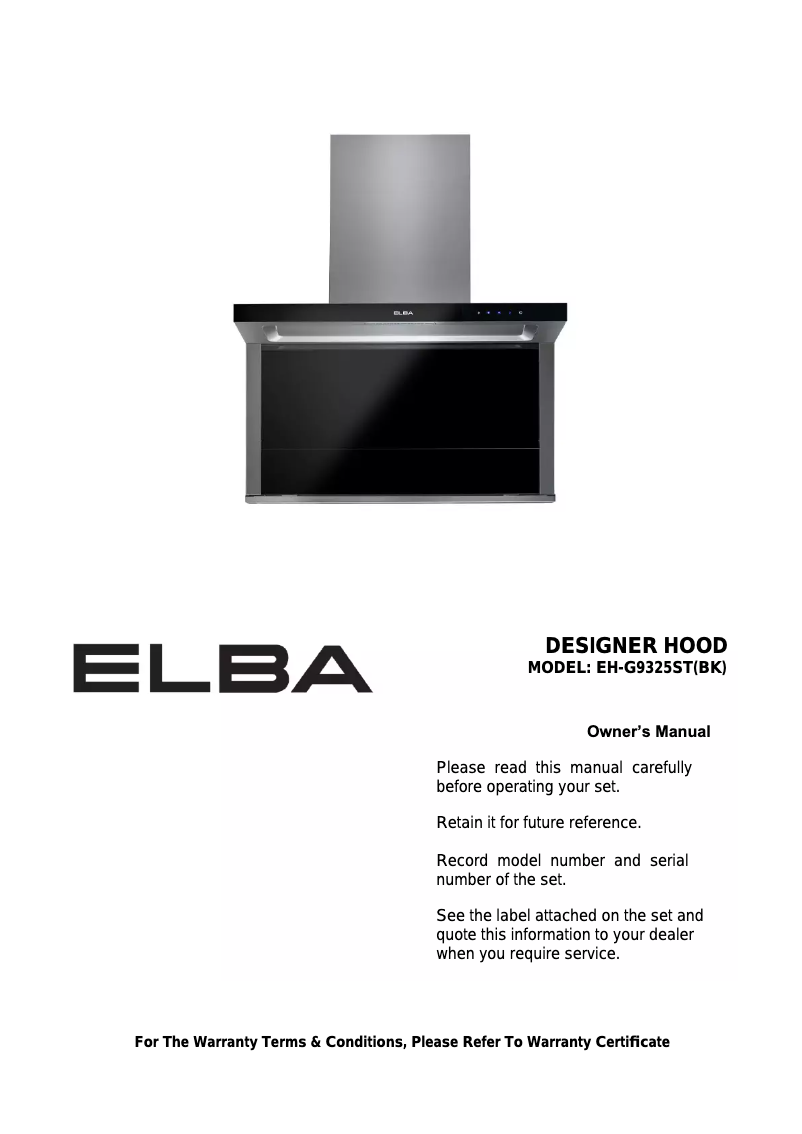 Page n°1 - Manuel utilisateur Elba PRIMO EH-G9325ST(BK)