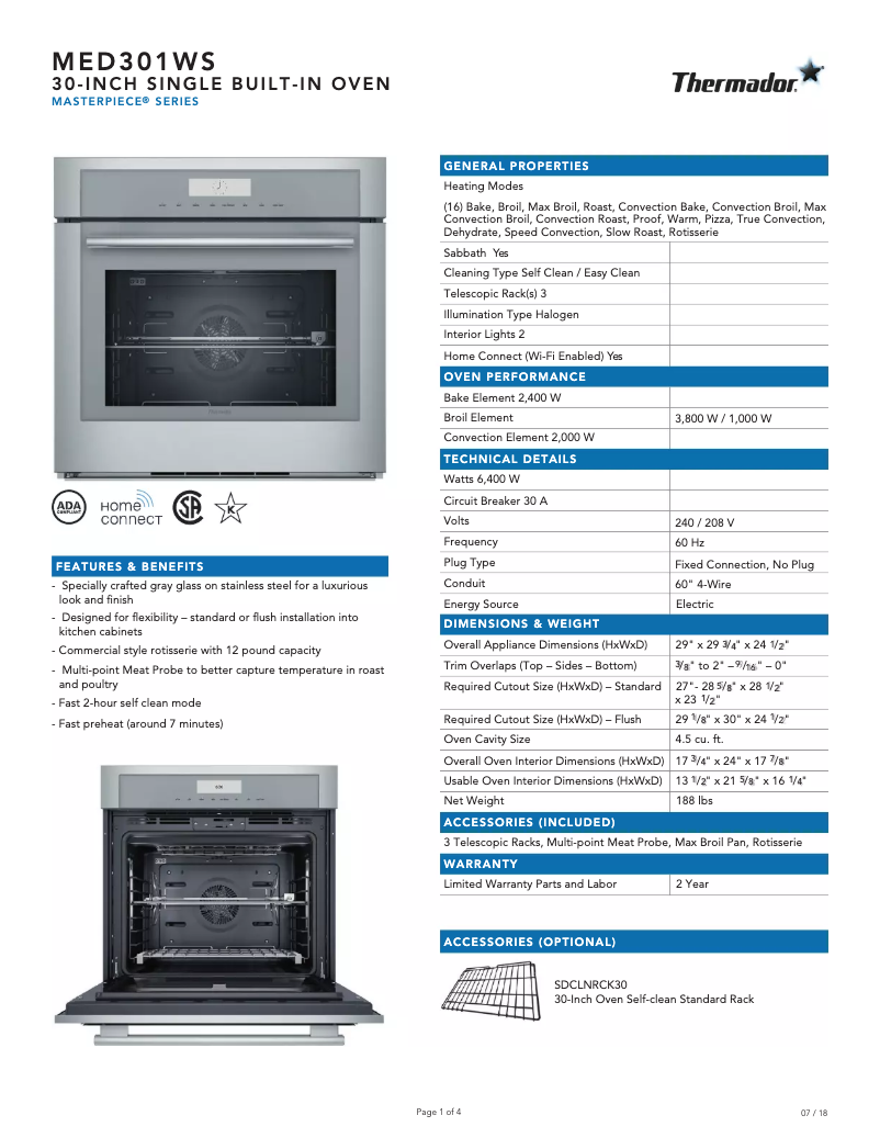 Page 1 de la notice Fiche technique Thermador ME301WS
