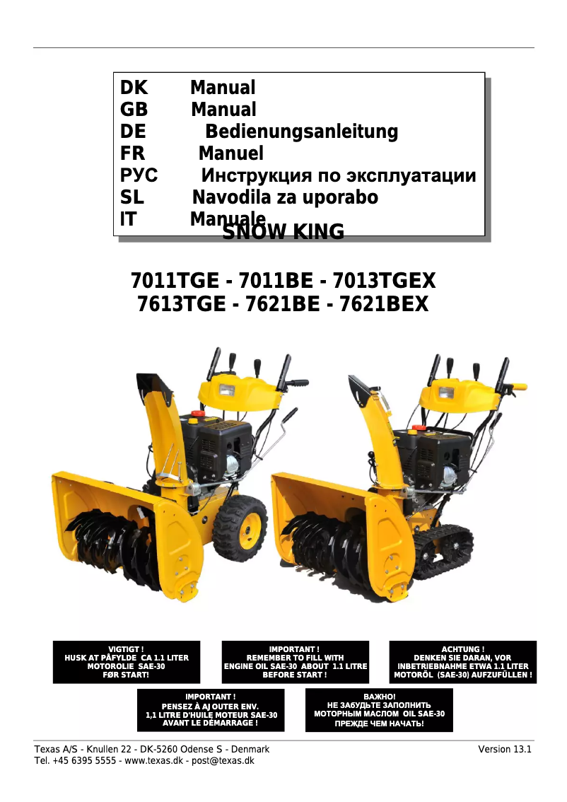 Page n°1 - Manuel utilisateur Texas Snow King 7621 BEX