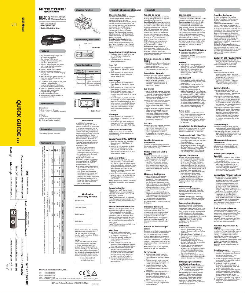 Page 1 de la notice Manuel utilisateur Nitecore NU40