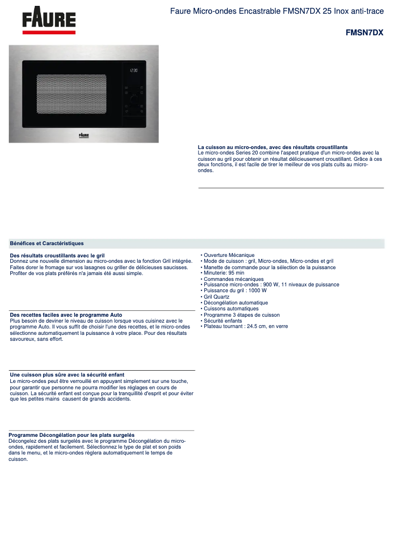 Página 1 del manual Ficha técnica Faure FMSN7DX