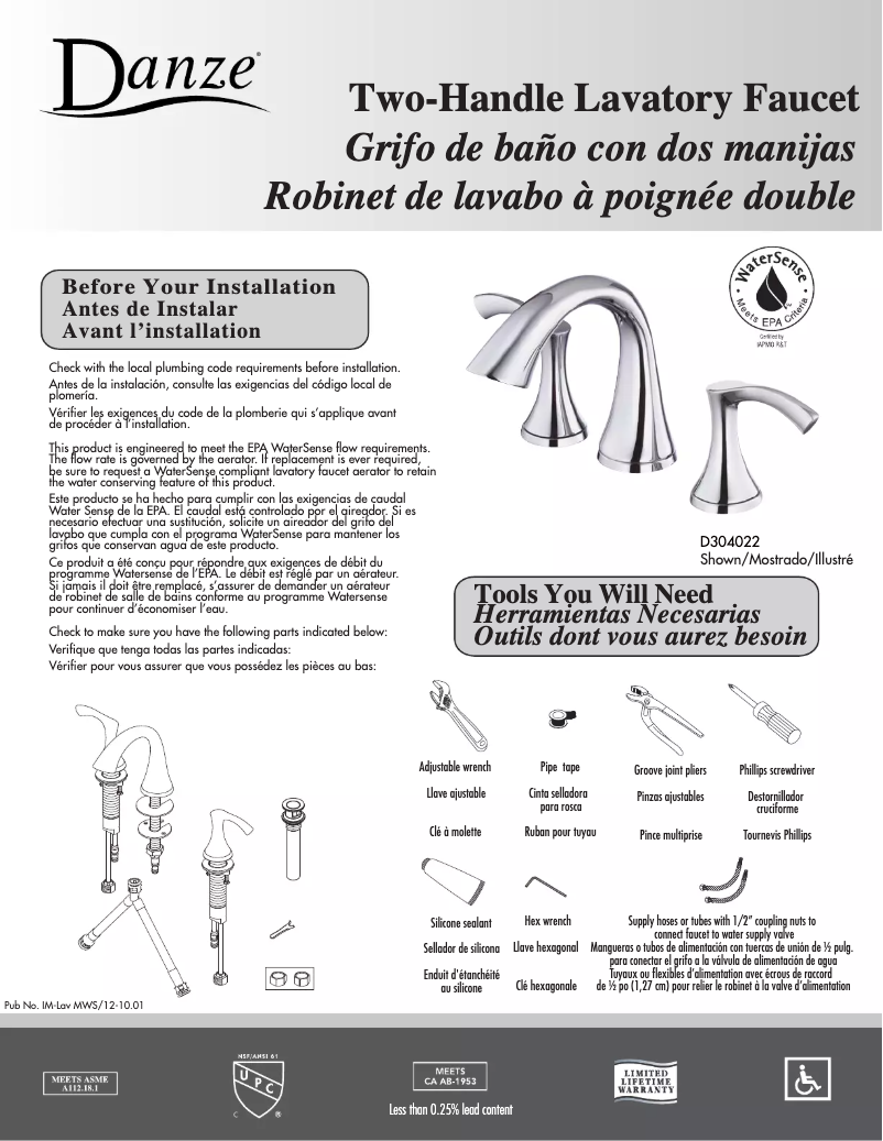 Page n°1 - Manuel utilisateur Danze D304022