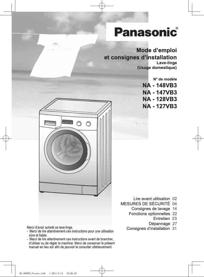 Image de la première page du manuel de l'appareil NA-148VB3