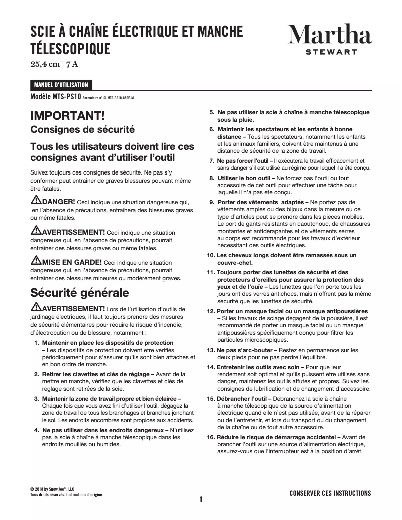 Page 1 de la notice Manuel utilisateur Martha Stewart MTS-PS10