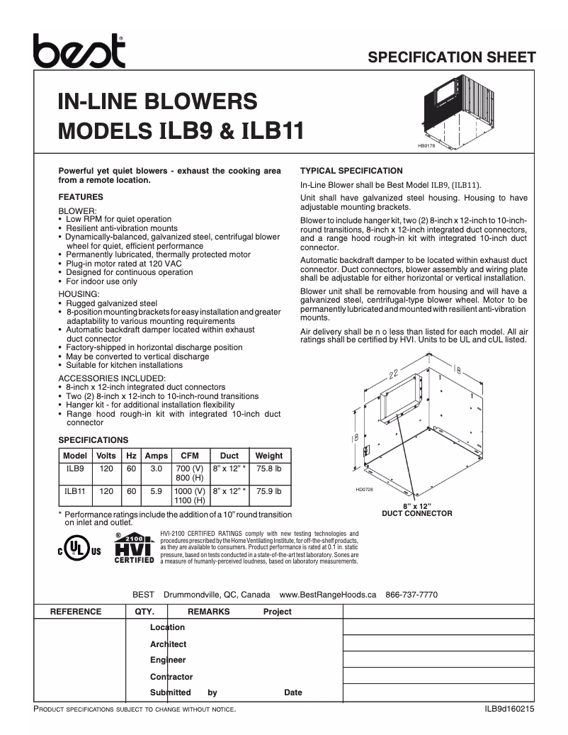 Page n°1 - Fiche technique Best ILB11