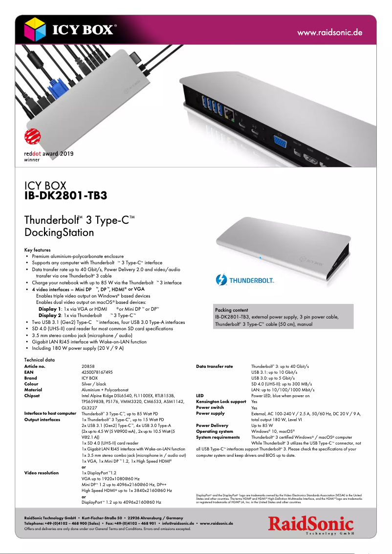 Page n°1 - Fiche technique Icy Box IB-DK2801-TB3