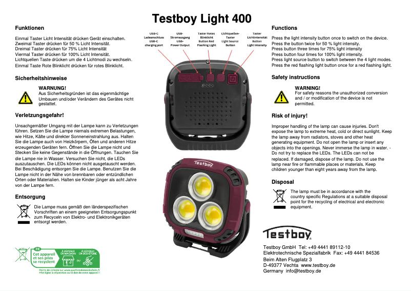 Page n°1 - Manuel utilisateur Testboy Light 400