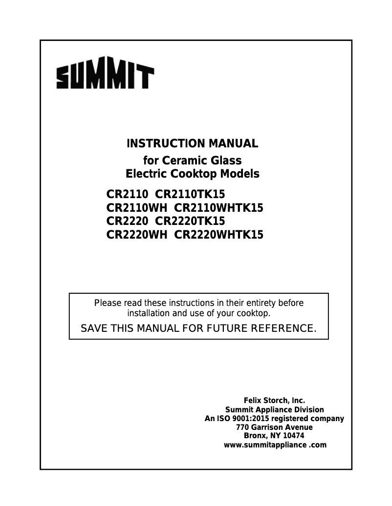 Page n°1 - Manuel utilisateur Summit CR2110WHTK15
