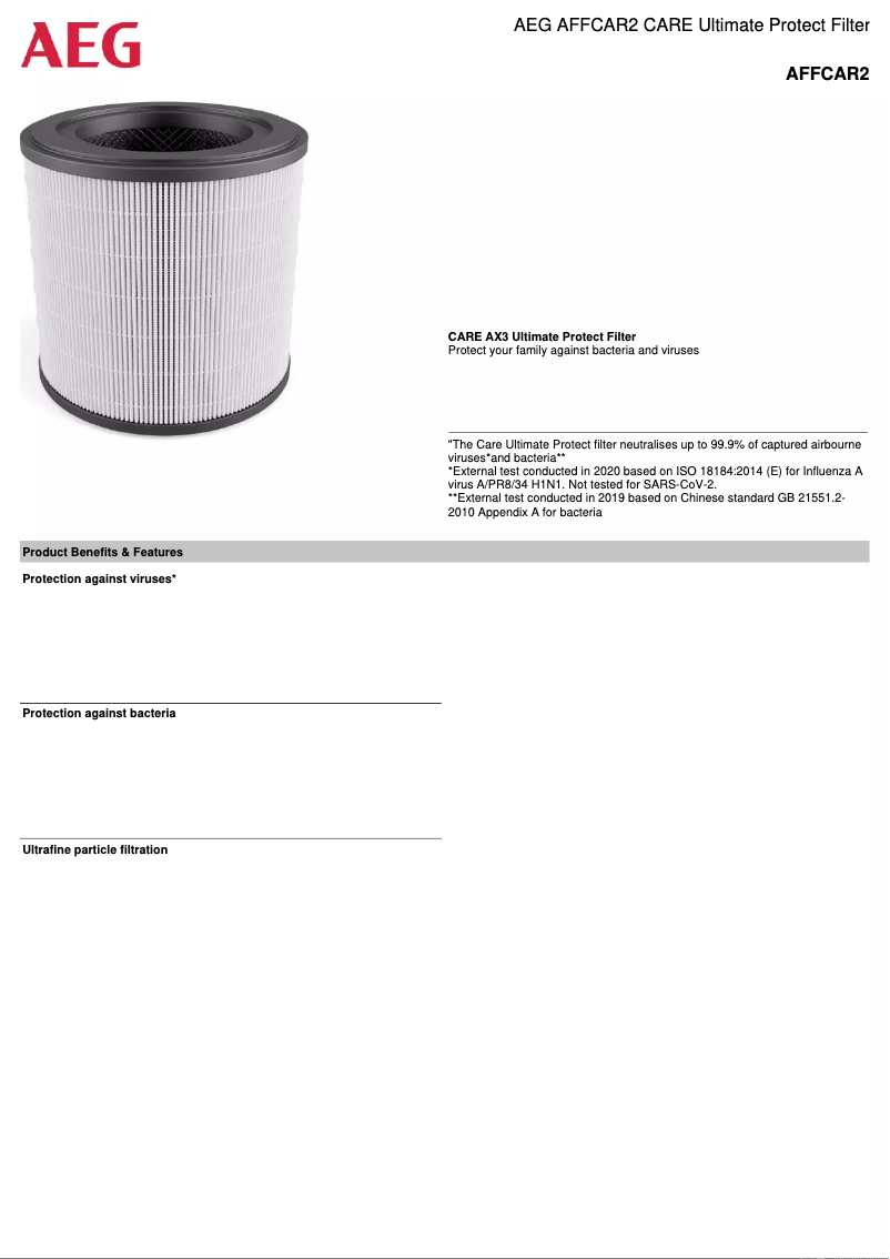 Page 1 de la notice Manuel utilisateur AEG AFFCAR2