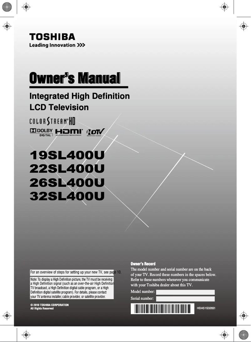 Page 1 de la notice Manuel utilisateur Toshiba 19SL400U