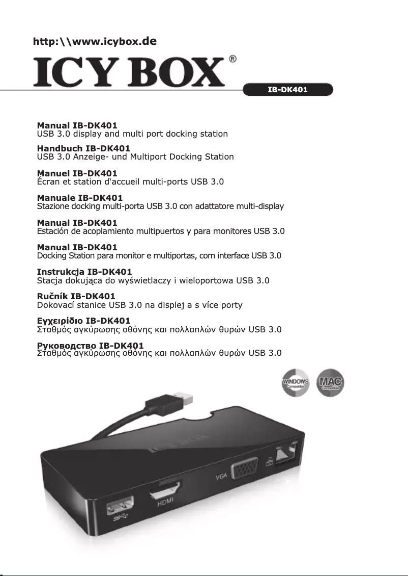 Page 1 de la notice Manuel utilisateur Icy Box IB-DK401