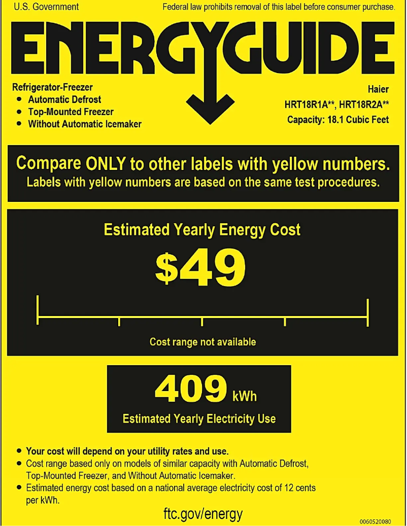 Page n°1 - Label énergétique Haier HRT18R2APP