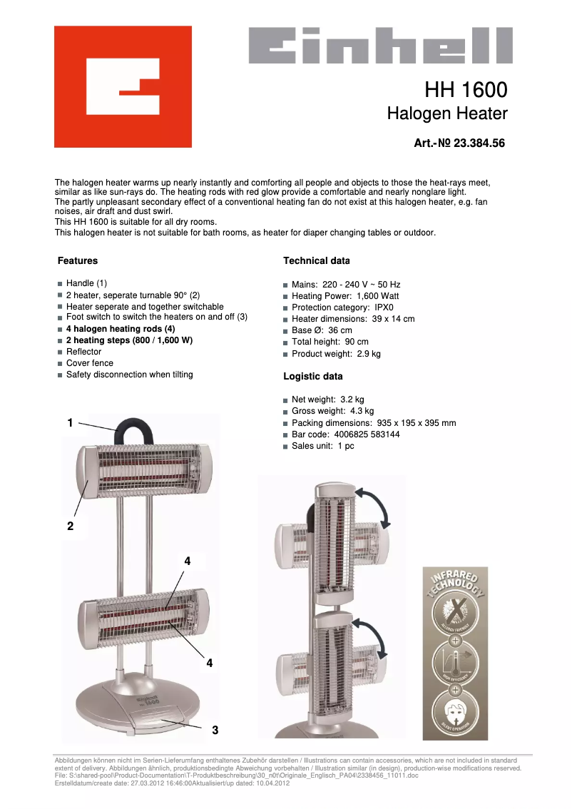 Image de la première page du manuel de l'appareil HH 1600