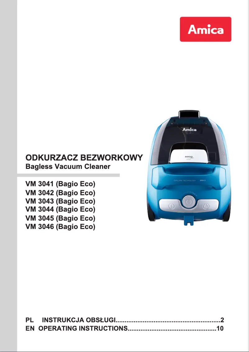 Page 1 de la notice Manuel utilisateur Amica Bagio Eco VM 3043
