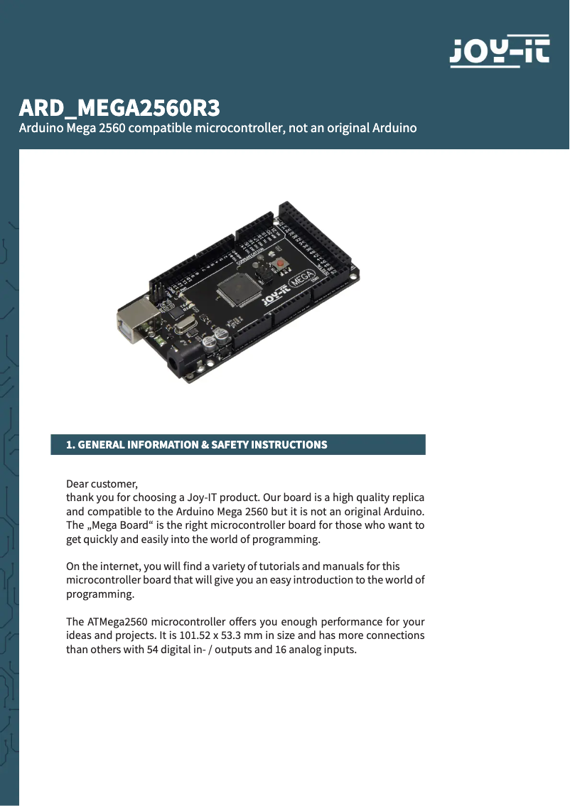 Image de la première page du manuel de l'appareil ARD MEGA2560R3