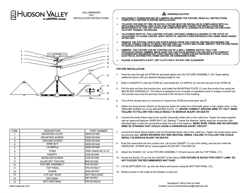 Página 1 del manual Manual de usuario Hudson Valley Williamsburg 1057-AGB