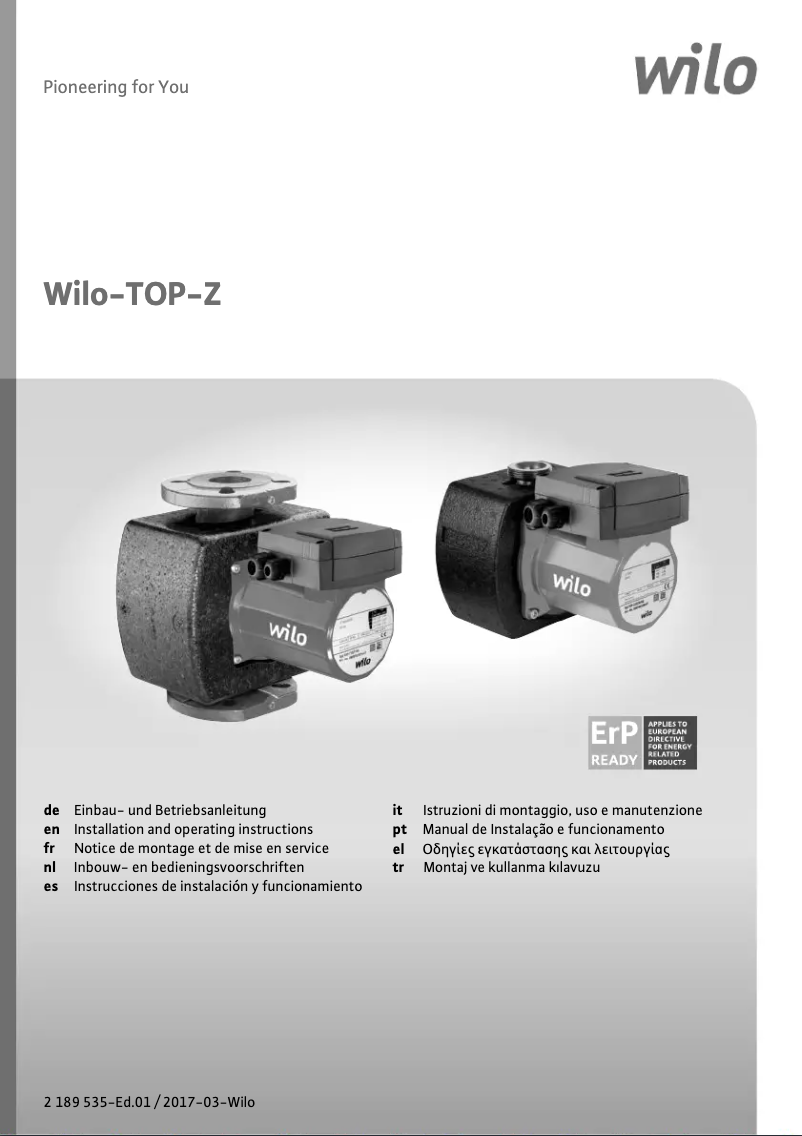 Página 1 del manual Manual de usuario Wilo Top-Z